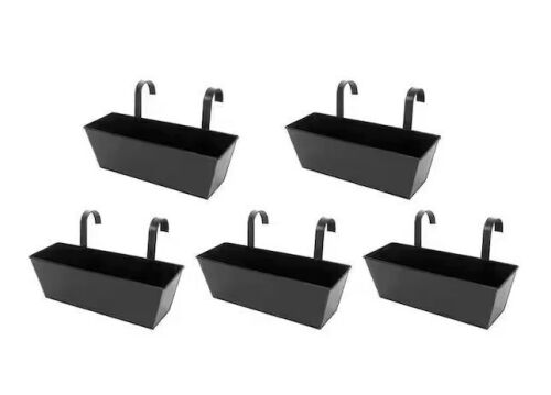 5-Pack 16 in. Black Metal Outdoor Railing Planter Boxes