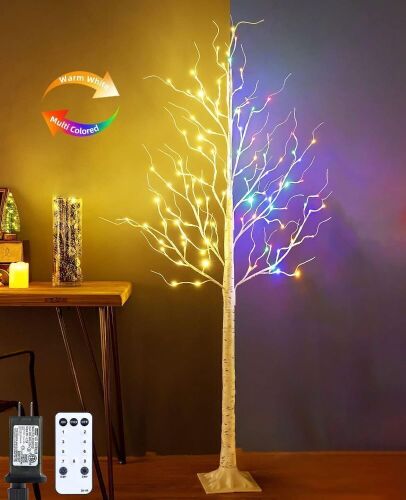 6ft 96LED Lighted Birch Tree, Multicolor