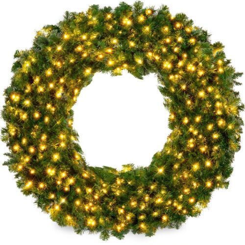 24" Pre-Lit Artificial Fir Christmas Wreath w/ LED Lights, Plug-In, PVC Tips