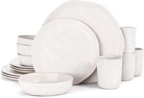 Cabtnca 16 pc Irregular Dinnerware Set, Beige