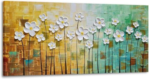 White Floral Canvas Wall Art, 48" x 24"