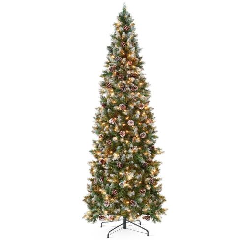 6' Artificial Pencil Christmas Tree w/ Warm White Lights, Pre-Lit Frosted Pine