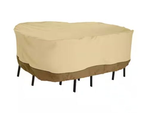 Classic Accessories Veranda 108 in. L x 82 in. W x 34 in. H Rectangular Outdoor Patio Bar Table and Chairs Cover