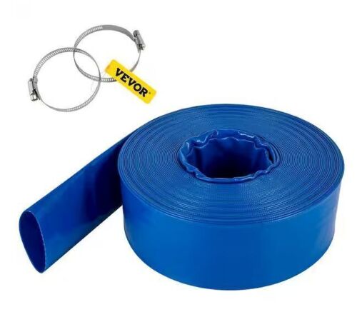VEVOR Discharge Hose 1-1/2 in. Dia x 105 ft. PVC Fabric Lay Flat Hose with Clamps Heavy Duty Backwash Drain Hose Burst-Proof