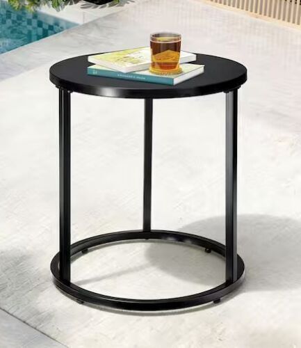 Pellebant Round 18.1 in. Metal Outdoor Side Table in Black
