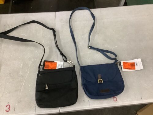 Travelon Courier Navy Blue Anti-Theft Saddle Crossbody Bag & Black Anti-Theft Mini Shoulder Bag