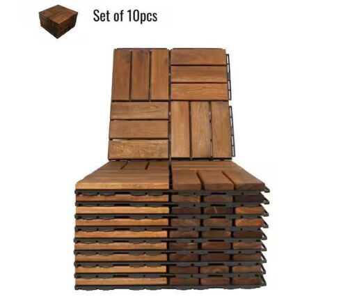 Brown 12 in. x 12 in. x 0.75 in. Wood Checker Interlocking Deck Tiles, 10 sq. ft.