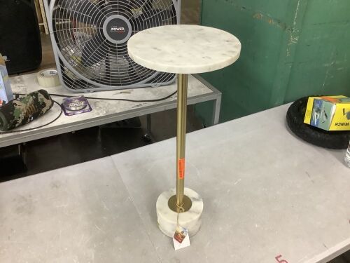 Liv & Skye 10 in. White/Gold Circle Marble Accent Table