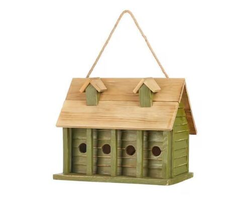 Glitzhome 14.25 in. L Wood Green Garden Distressed Birdhouse