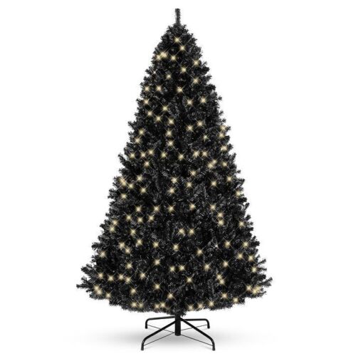 4.5' Black Artificial Christmas Tree with Viral Twinkling Lights, Pre-Lit Pine