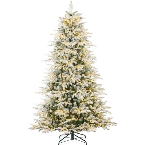 9' Pre-Lit Flocked Full Aspen Christmas Tree w/ 2-in-1 Glowing LED Lights
