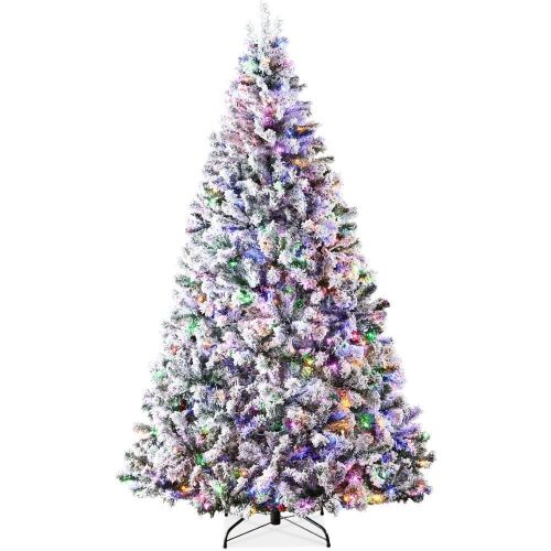 7.5' Pre-Lit Snow Flocked Artificial Pine Christmas Tree w/ Multicolored Lights
