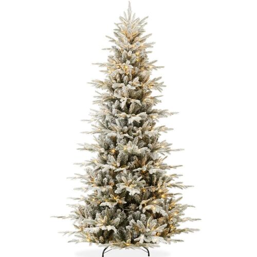 6' Pre-Lit Flocked Artificial Aspen Noble Fir Christmas Tree w/ Metal Stand