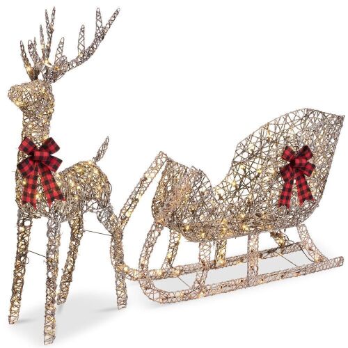 Lighted Christmas Reindeer & Sleigh Outdoor Decor Set w/ LED Lights