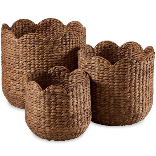 Scalloped 3PC Water Hyacinth Nesting Baskets
