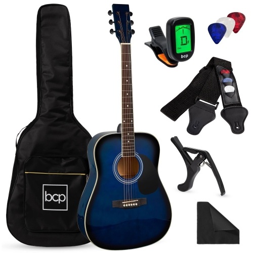 41in Acoustic Guitar Starter Kit w/ Digital Tuner, Padded Case, Picks, Strap - Lot 884