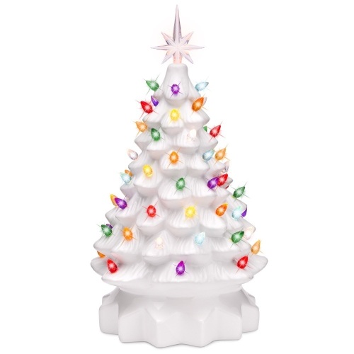 15in Pre-Lit Hand-Painted Ceramic Tabletop Christmas Tree w/ 64 Lights - Lot 921