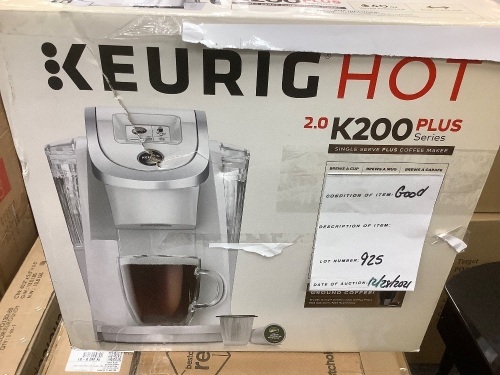 Keurig K200 Plus Series 2.0 Single Serve Plus Coffee Maker Brewer - Lot 925