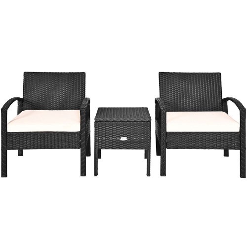 3PCS Patio Rattan Furniture Set Storage Table Cushioned Sofa Deck - Lot 960