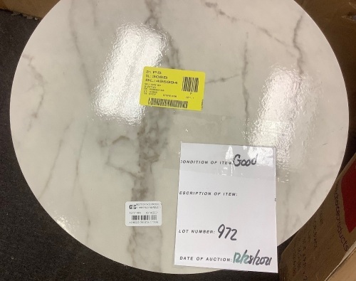Round Coffee Side Table w/ Faux Marble Top, Metal Frame - 16in - Lot 972
