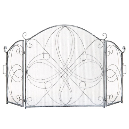 3-Panel Wrought Iron Metal Fireplace Screen Cover w/ Scroll Design - 55x33in - Lot 1066