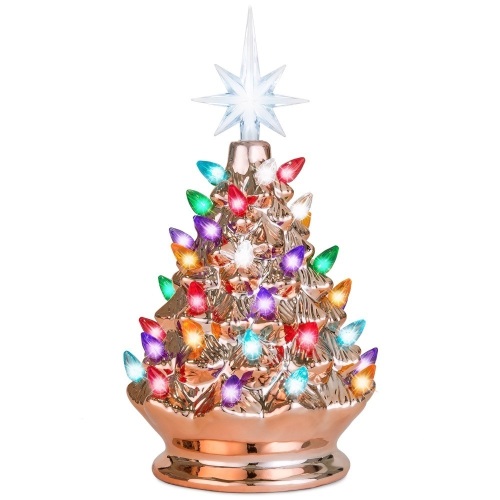 9.5in Pre-Lit Hand-Painted Ceramic Tabletop Christmas Tree - Lot 1113
