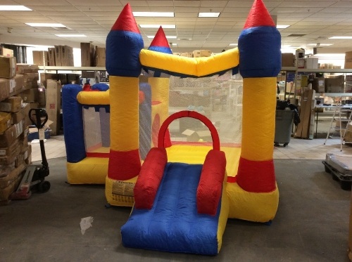 Inflatable Bounce House Castle With Jumper Slide. Includes Blower and Hole Repair Kit. Could Use A Stronger Blower. Appears New.  - Lot 54