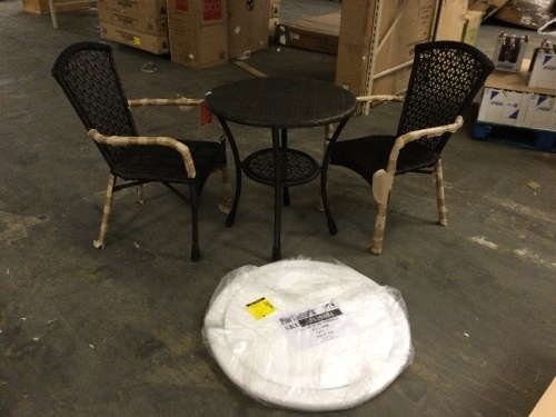 Pier1 30" Outdoor Wicker Table with (2) Chairs and Tempered Glass Top. New - Lot 64