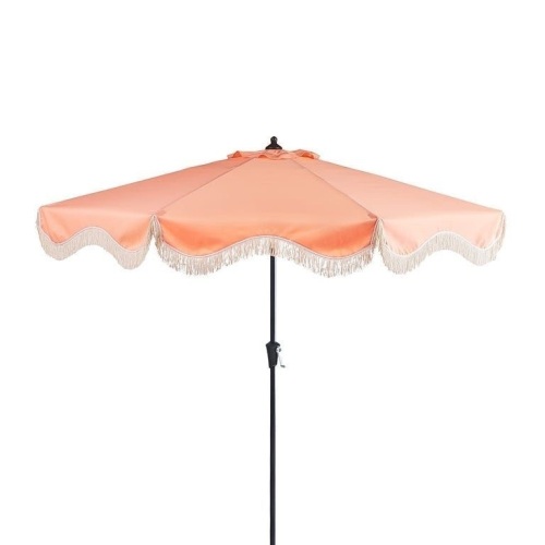 Pier1 9 ft. Umbrella with Fringe in Coral. Appears New - Lot 253