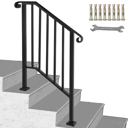 VEVOR Handrail Picket #2 Fits 2 or 3 Steps Outdoor Stair Rail Wrought Iron Handrail, Matte Black. New - Lot 336