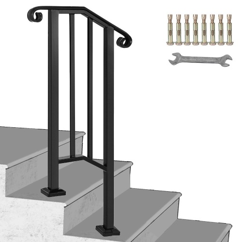 Fits 1 or 2 Steps Iron Handrail Picket Stair Rail Matte Black. Appears New - Lot 402