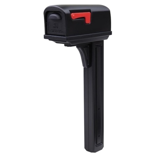 Gibraltar Mailboxes Classic Standard Plastic Black Post Mount Mailbox with Post. Appears New - Lot 485