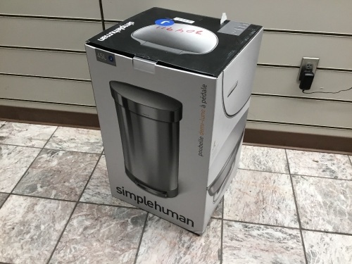 simplehuman 45-Liter Brushed Stainless Steel Steel Trash Can with Lid. Appears New - Lot 493