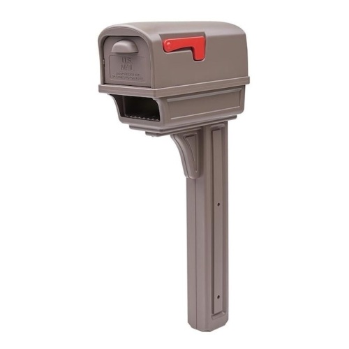 Gibraltar Mailboxes Gentry Standard Plastic Mocha Post Mount Mailbox with Post. Appears New - Lot 497