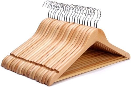 (20) Pack of JS HANGER Wooden Coat Hangers, High Grade, 17.5" Wood Suit Hangers w/ Non Slip Pant Bar - Natural Finish. Appear New - Lot 658