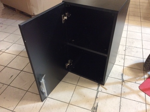 Single Door 2-Shelf Storage Cabinet, 16' x 16' x 27.25', Black. Appears New w/ Minor Cosmetic Damage (See Pics)  - Lot 674