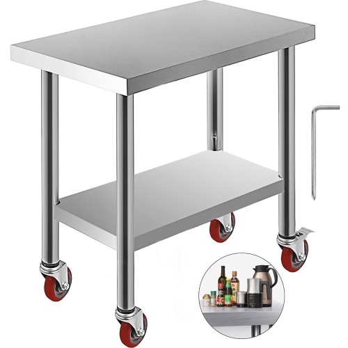 30"x18" Kitchen Work Table With Wheels Shelving Rolling Adjustable Undershelf. New with Damage. SEE PICTURES - Lot 751a