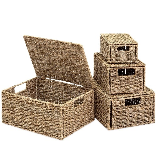 Set of 4 Multi-Purpose Woven Seagrass Storage Box Baskets for Home Decor, Organization. Appears New - Lot 762