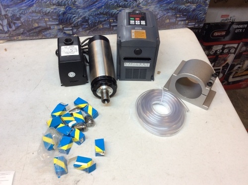 2.2KW Water Cooled Spindle Motor ER20 24000rpm 400Hz+2.2KW VFD Inverter Variable Frequency Driver 110V+80mm Clamp+75W Pump+6m Pipe+14pcs Collet CNC Kit for CNC Router Engraving Milling Machine. Incomplete Set. Appears New - Lot 820