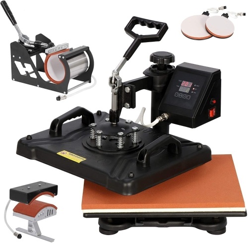 Vevor Pro Combo 5 in 1 Heat Press Machine，Multifunction Heat Transfer Press Machine, 12x15 inch Professional Digital Transfer Sublimation Swing-Away Printer for T Shirts/Mug/Plates & Hats. Height Adjustment Wheel Broken. Condition Unknown. E-Commerce. - Lot 821