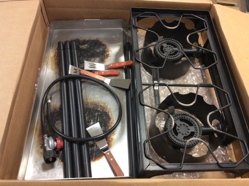 Double Burner Stove Flat Top Griddle 32x17 Inch, Propane Gas Grill Griddle Stainless Steel, with 2 Burners. Used, Unknown Condition. E-Commerce Return - Lot 829