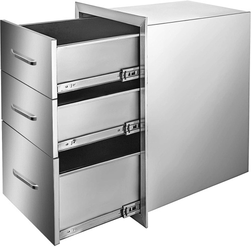 Mophorn 18" Wx23 H Outdoor Kitchen Drawers Flush Mount Triple Access Storage with Stainless Steel Handles. New with Corner Damage. - Lot 835
