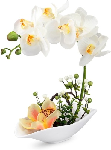 Lot of (4) NewLouis Garden Artificial Silk Flowers 7 Head Simulation Phalaenopsis Bonsai (Simulation of Water) (White) - Lot 841