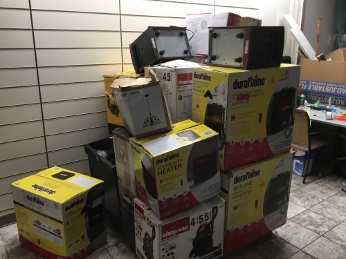 Pallet of Space Heaters, Shop-Vacs, Grill & More. Condition Unknown. May Contain Salvage/Broken or Incomplete Items for Parts/Repair. See Pics.  - Lot 869