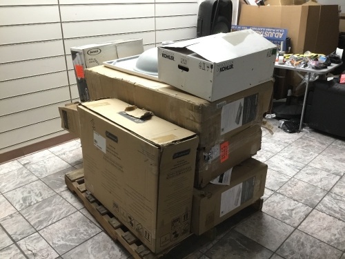 Pallet of Bathroom Vanity Tops and Sinks. Unknown Condition Store Returns. May Contain Broken or Incomplete Pieces. - Lot 876