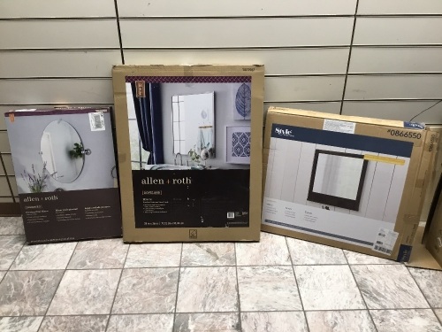 Lot of (3) Mirrors. Unknown Condition Store Returns. May Contain Broken or Incomplete Pieces - Lot 886