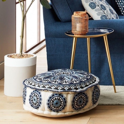 Pier1 Embroidered Black & Blue Pouf. New - Lot 918