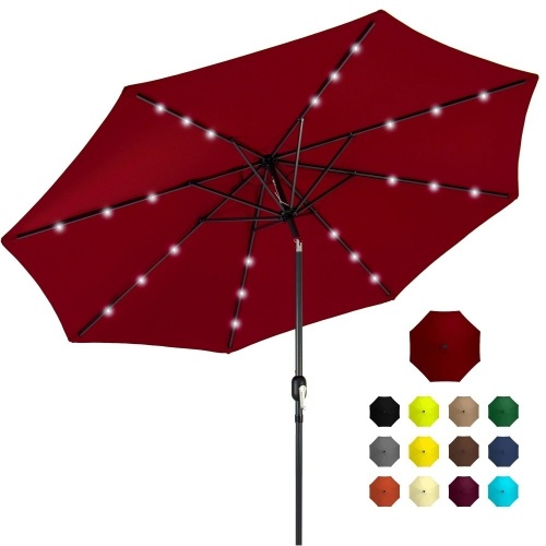 10ft Solar LED Lighted Patio Umbrella w/ Tilt Adjustment, UV-Resistance - Lot 431