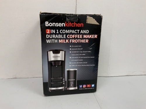 2-in-1 Compact Coffee Maker with Milk Frother, E-Comm Return - Lot 252