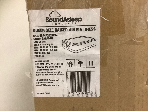 SoundAsleep Queen Raised Air Mattress, E-Commerce Return - Lot 471